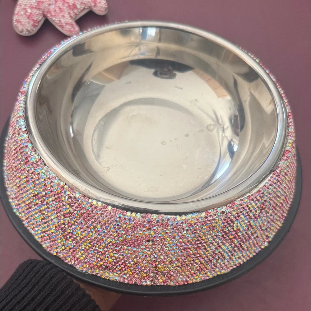 Rhinestone Pink & Silver Doggie Bowl and Rhinwstone Keychain